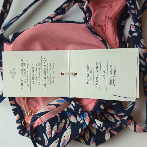 NWT Carve Designs 34C Underwire Dahlia Bikini Top Blue/pink/white design. - Picture 6 of 6